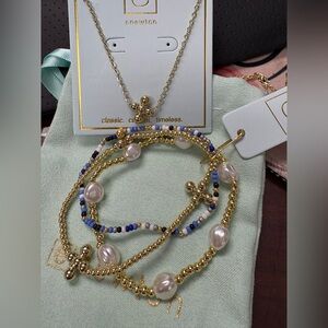 Enewton Gold and Blue Beaded Necklace and Bracelet Set